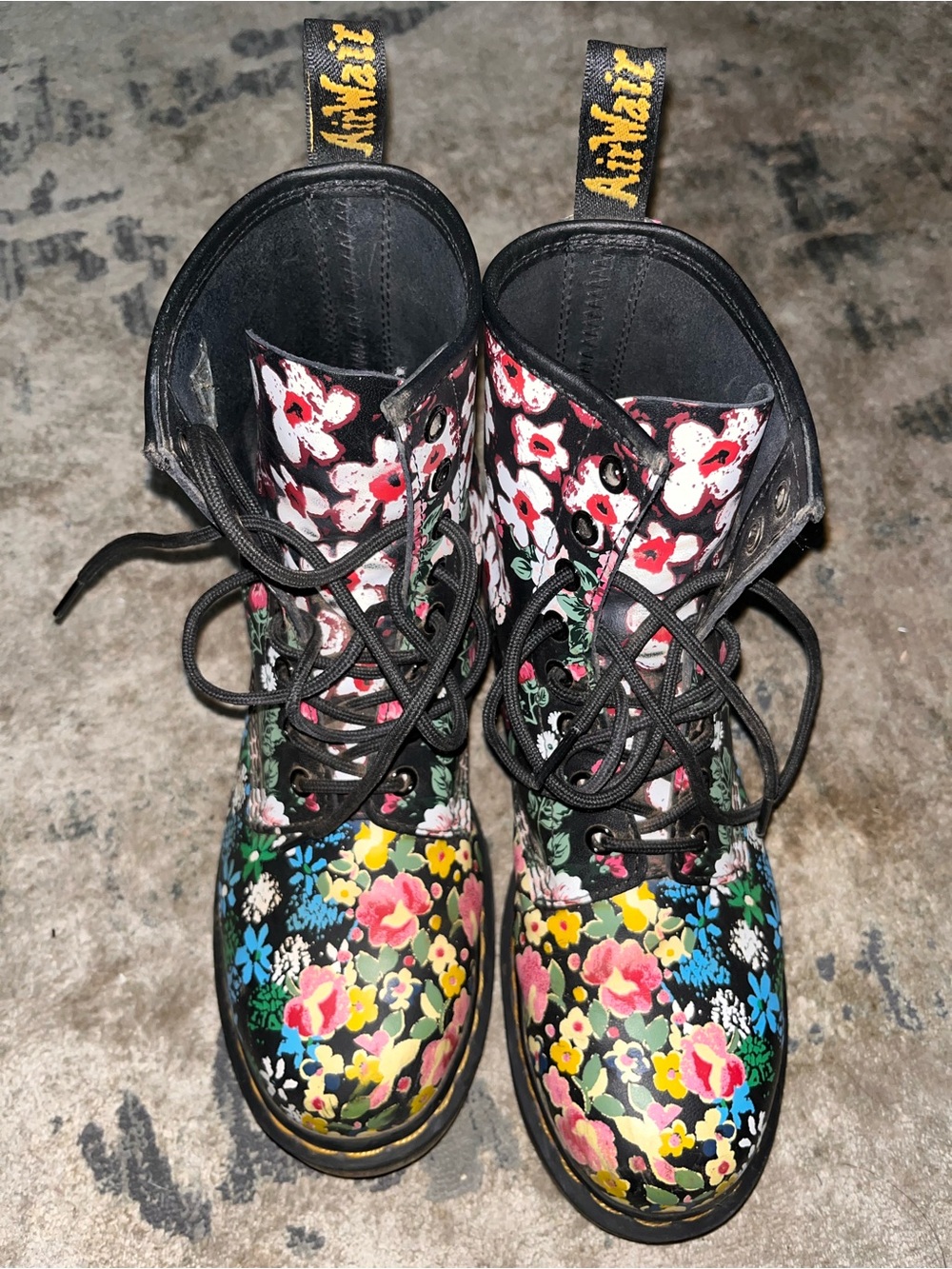Dr. Martens Black Floral Lace-Up Boots with Multicolor Flowers